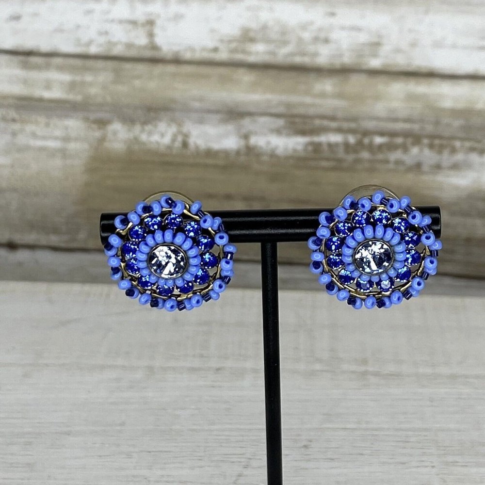 Vintage Konplott Earrings Blue Colored Stone & Beads Antique Bronze - Germany